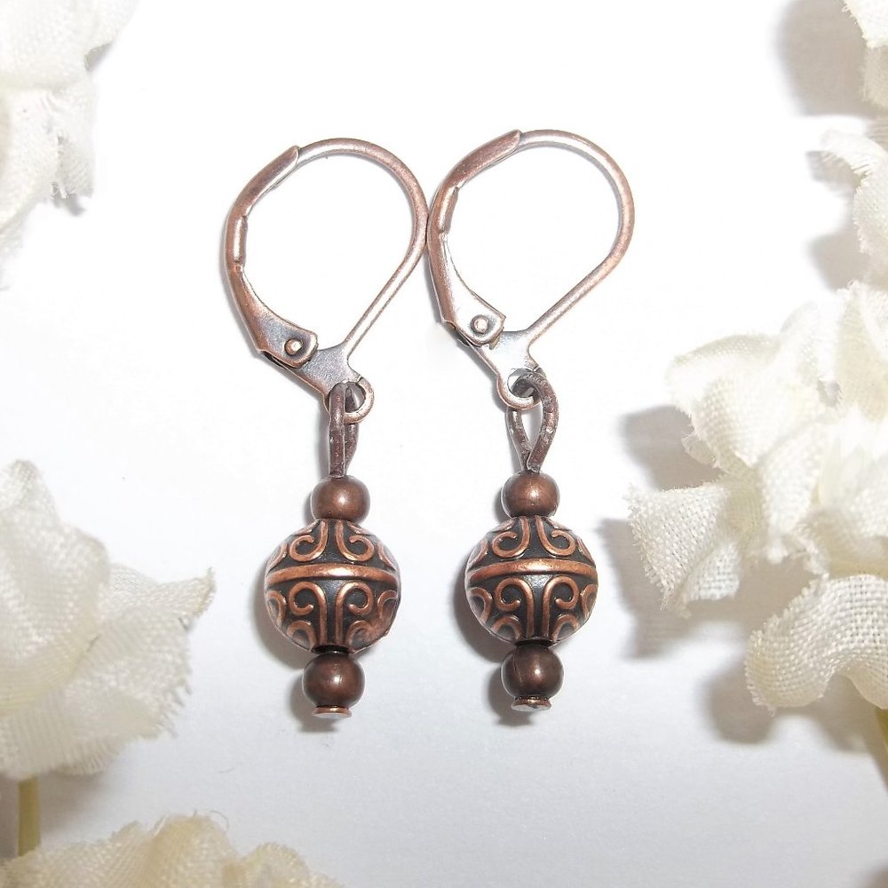 Small Copper Ball Earrings Dainty & Delicate 6568